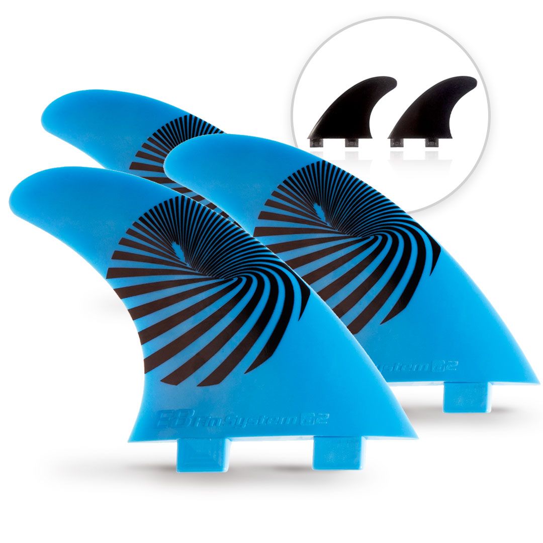 quillas surf fcs compatibles de la marca e8 fin system en color azul