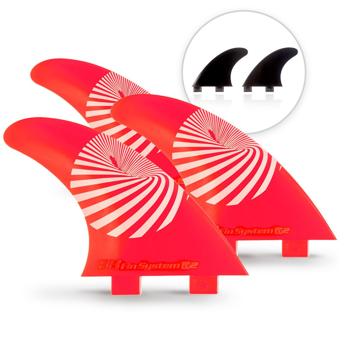 quillas surf fcs compatibles de la marca e8 fin system en color rojo